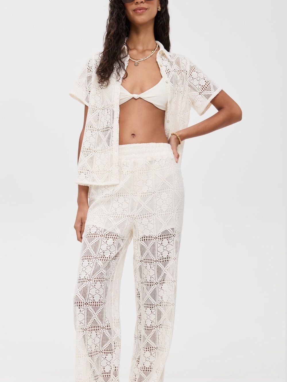 NWT Black Crochet Wide-Leg Pants, SZ MD